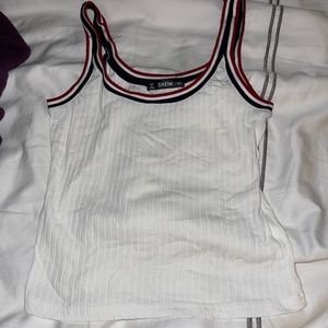White tank top with red and blue lining